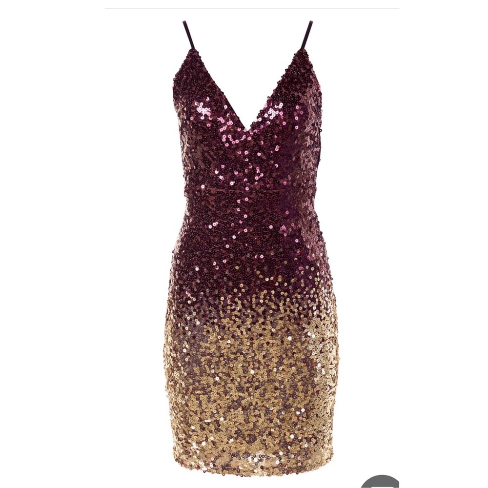 Ombré gold/purple sequin mini cocktail dress